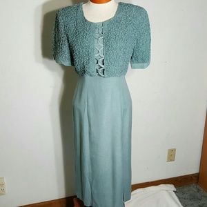 Vintage Green Midi Dress Sz8 Full Zip Closure